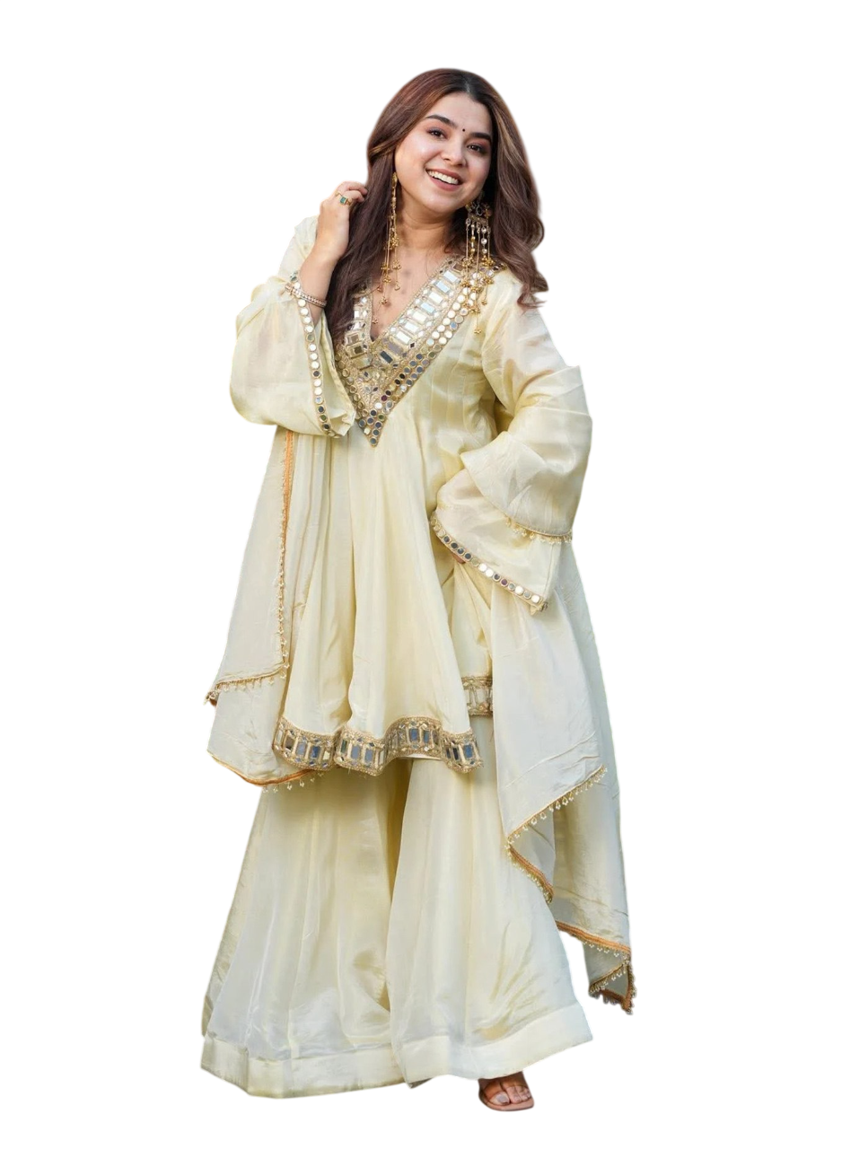 Ivory Mirror Work Kurta Sharara Set