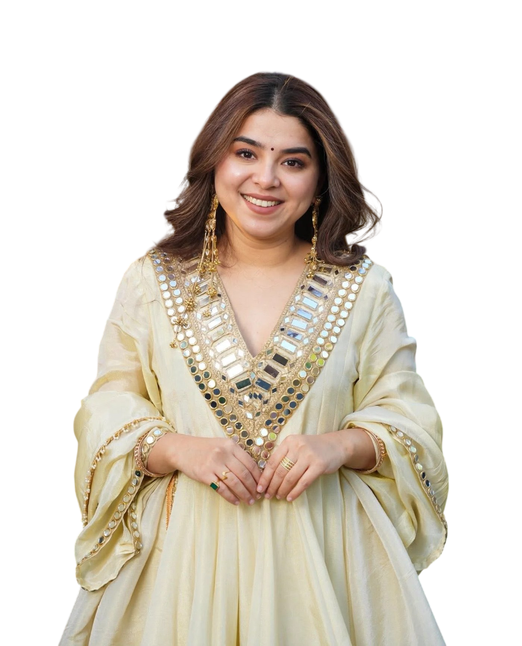 Ivory Mirror Work Kurta Sharara Set