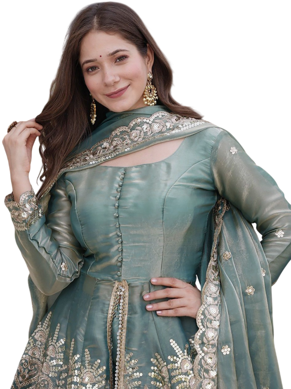 Sage Green Embroidered Peplum Sharara Set